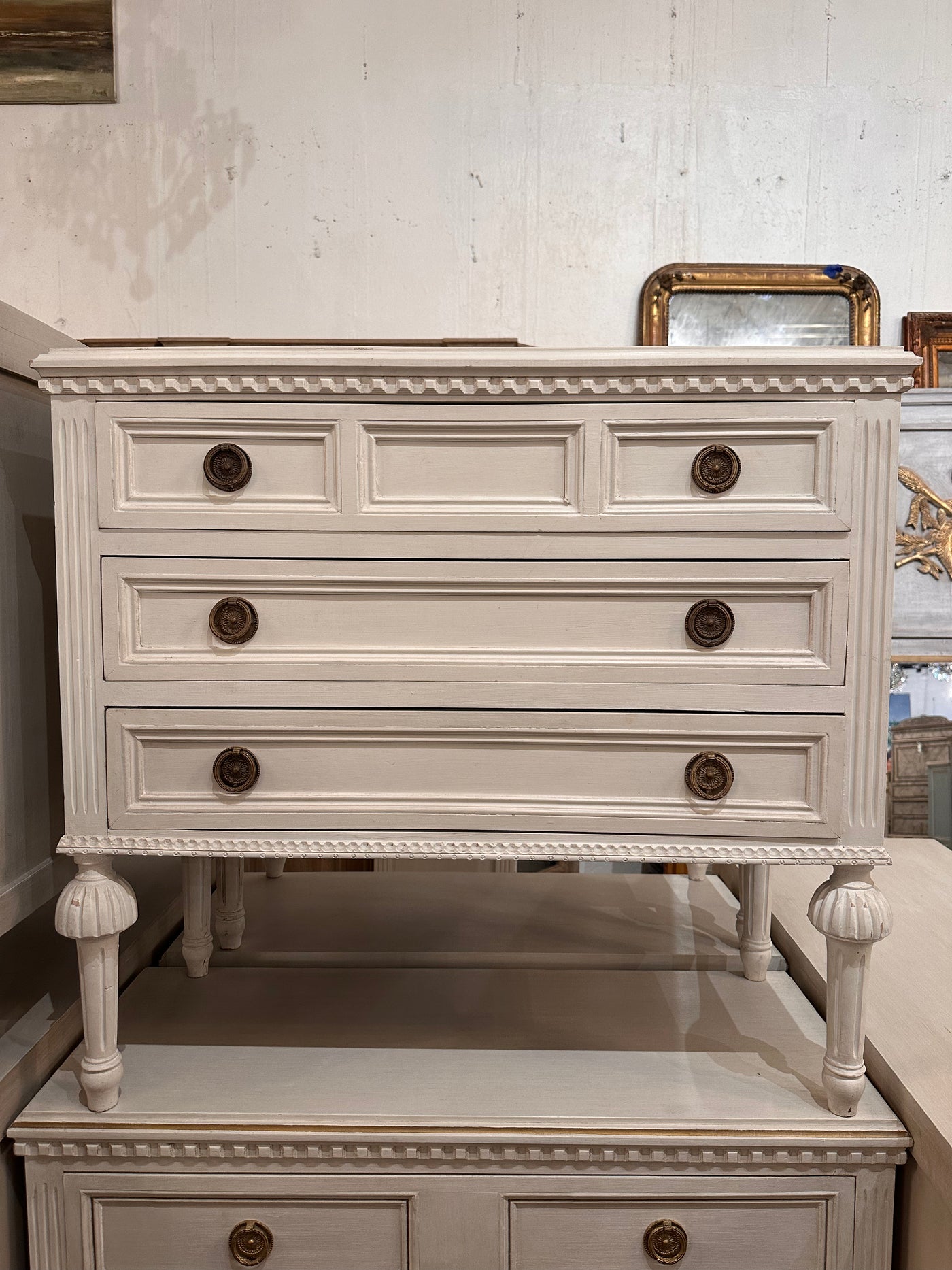 Swedish Chest With Ballerina Legs in Antique White | Le Chateau | European Luxury Furniture in Atlanta