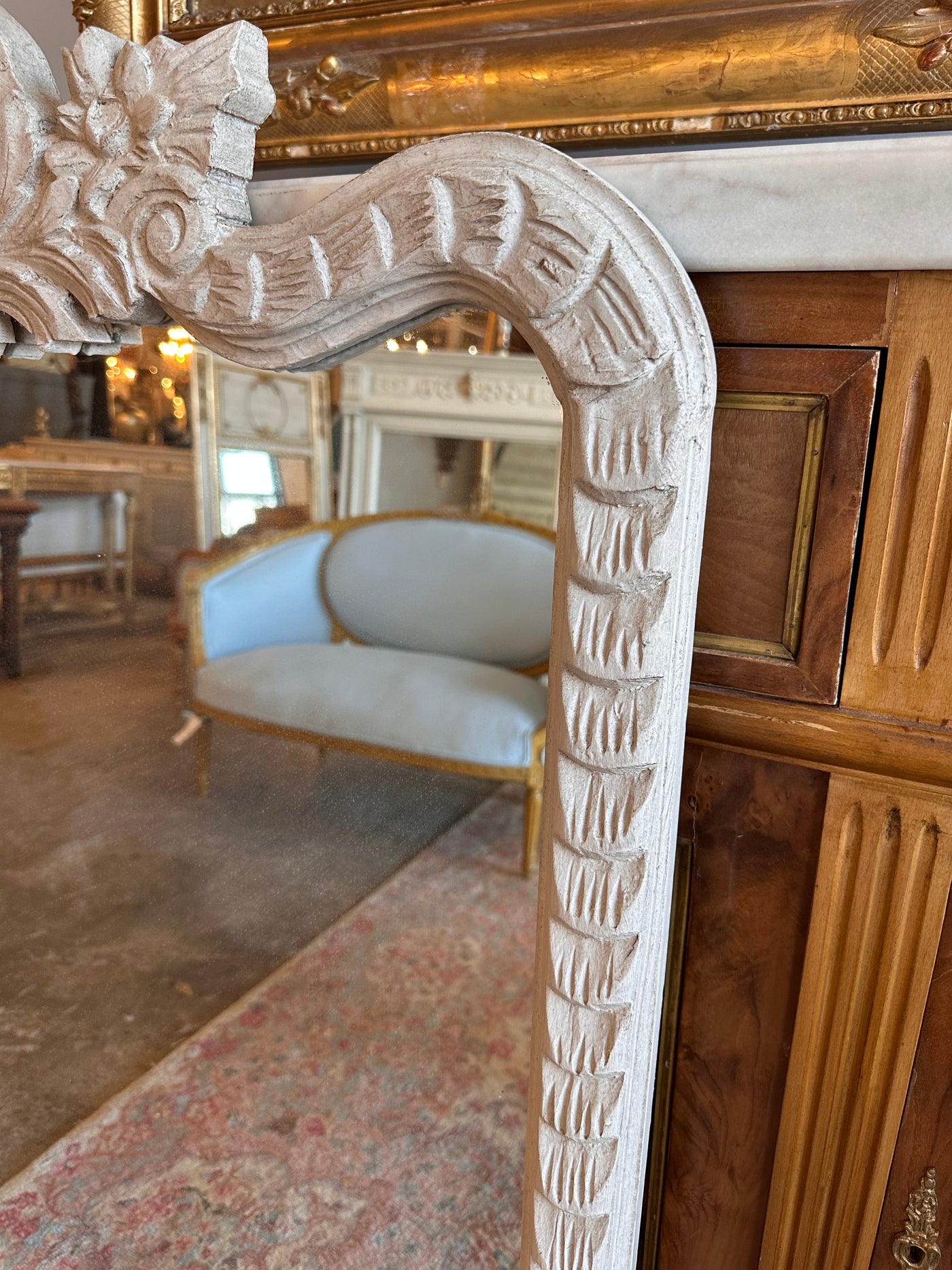 French Carved Mirror with White Finish