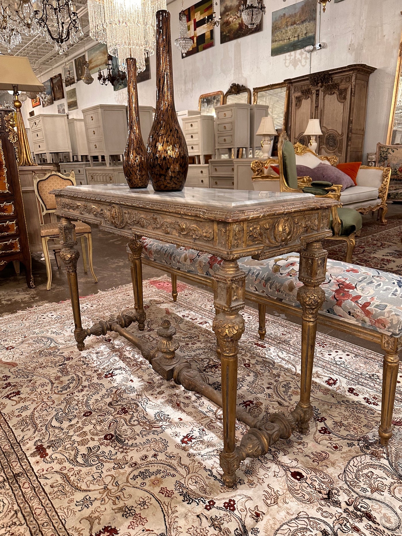 Antique French Ornate Console with Marble Top | Le Chateau | European Luxury Furniture in Atlanta