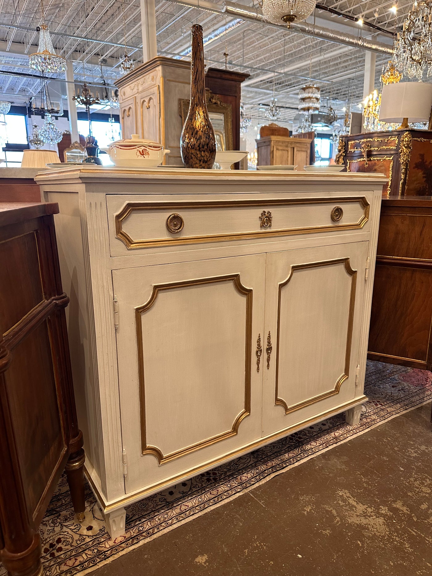 Swedish White & Gold 2 Door Cabinet | Le Chateau | European Luxury Furniture in Atlanta