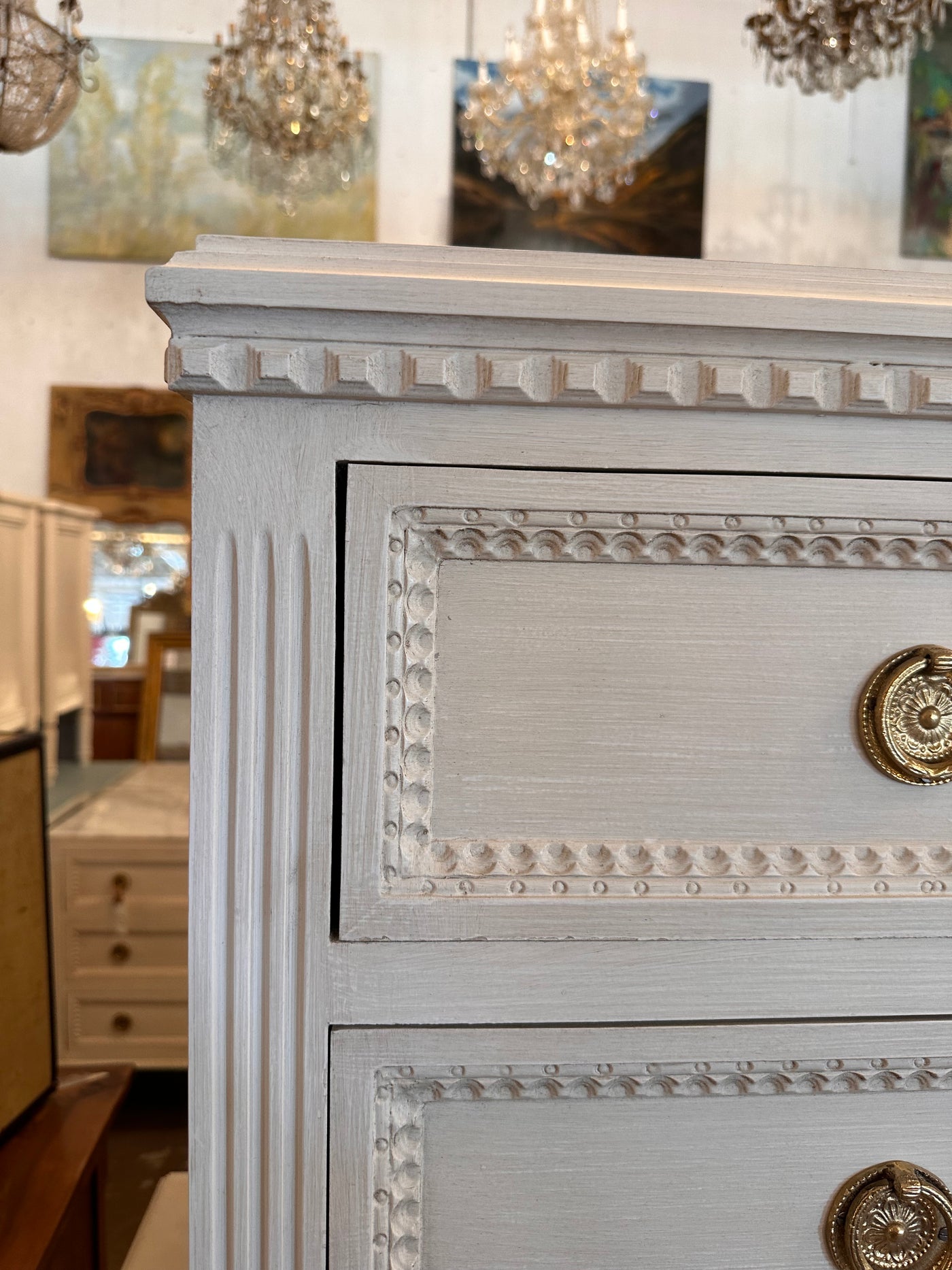 Swedish Beaded Front Small Nightstand | Le Chateau | European Luxury Furniture in Atlanta