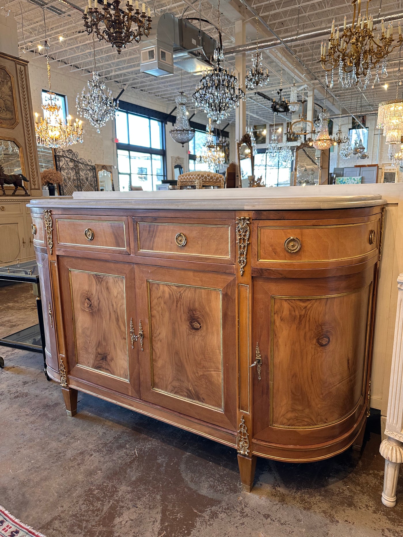 19th Century Burl Wood Demilune Buffet