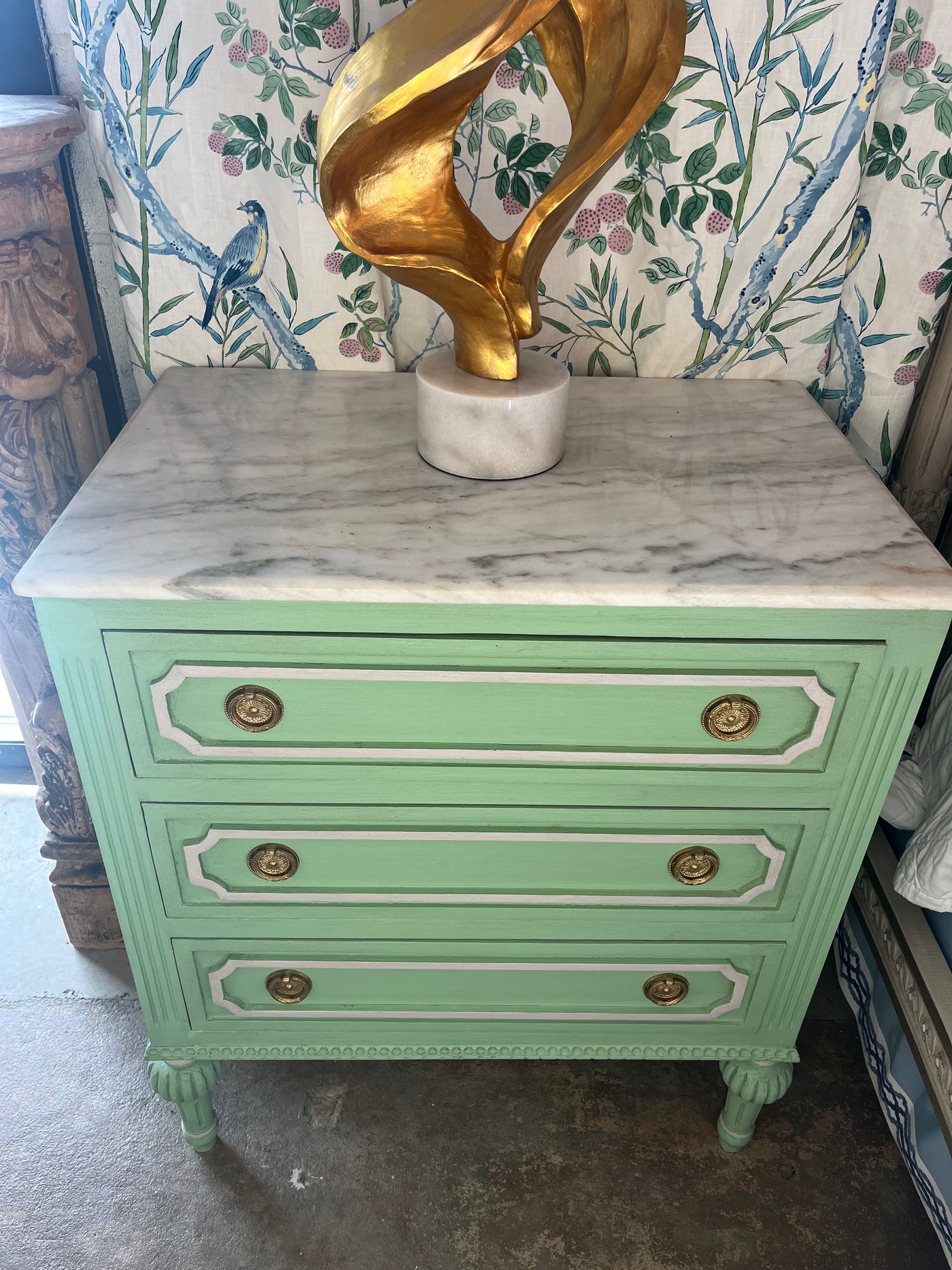 Swedish Nightstand with Open Trim and Marble Top