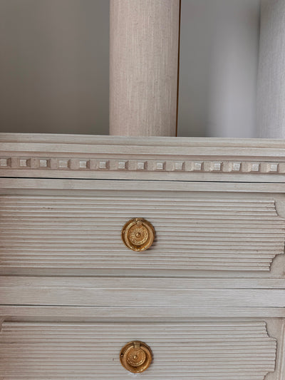 Antique Reeded Drawers Antique Nightstand in Warm Gray | Le Chateau | European Luxury Furniture in Atlanta