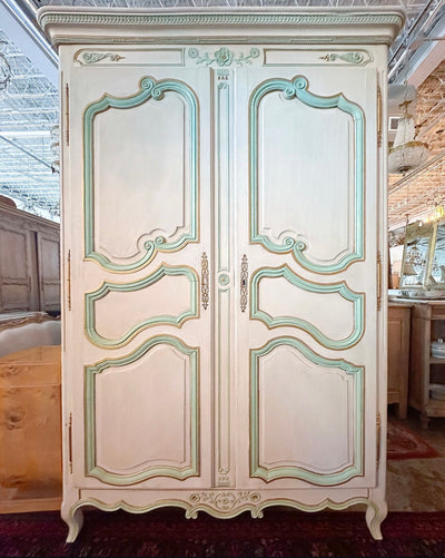 18th Century French Armoire in Antique White and Seafoam Green