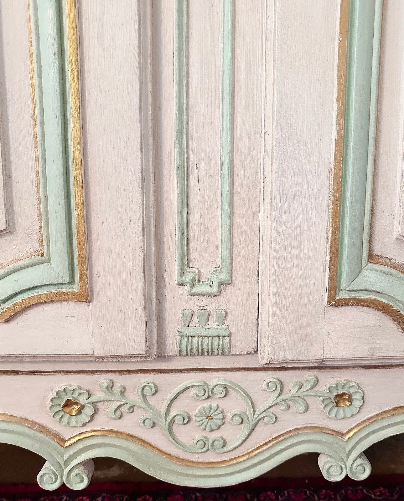 18th Century French Armoire in Antique White and Seafoam Green