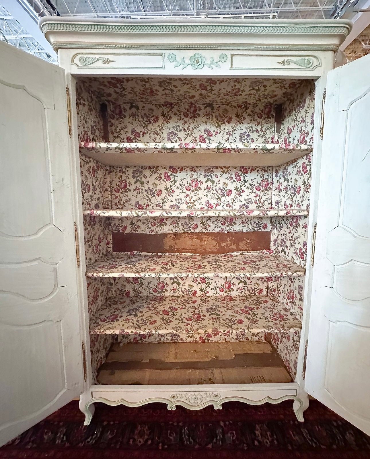 18th Century French Armoire in Antique White and Seafoam Green