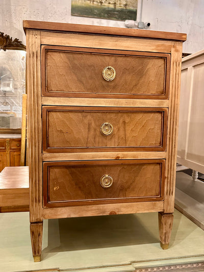 Natural Burl Wood Swedish Nightstands with Brass Trim