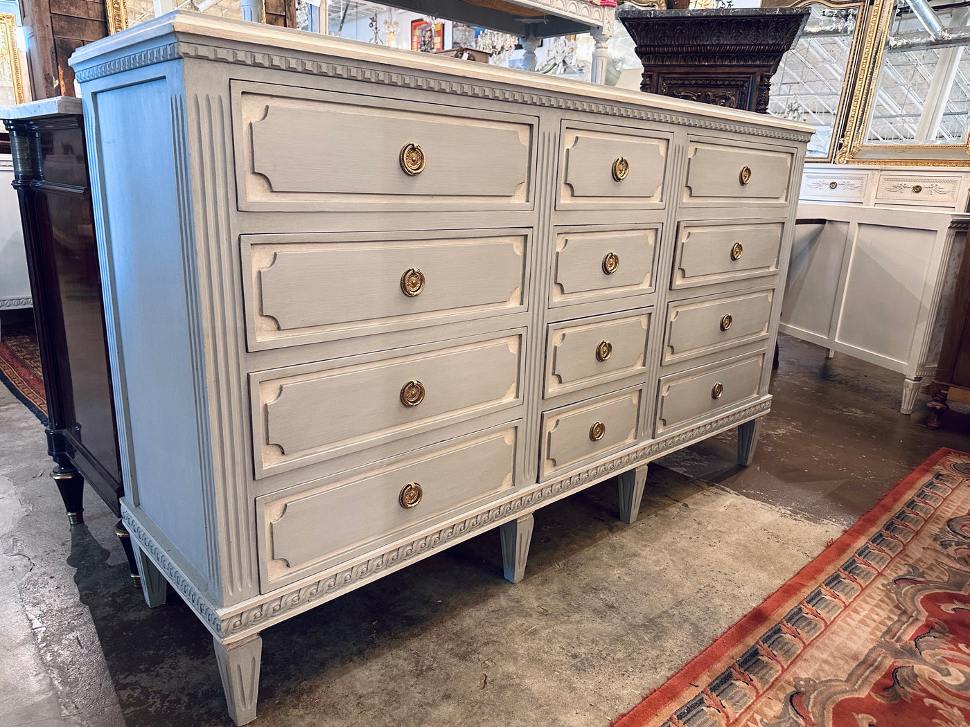 Swedish 12 Drawer Dresser in French Blue | Le Chateau | European Luxury Furniture in Atlanta