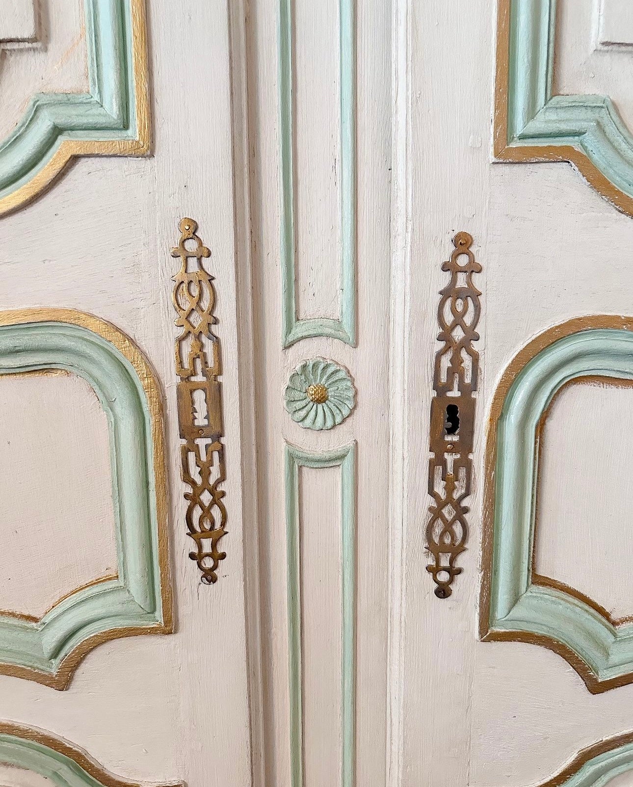 18th Century French Armoire in Antique White and Seafoam Green