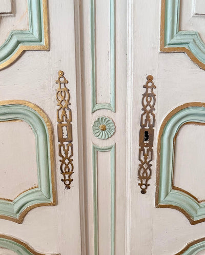 18th Century French Armoire in Antique White and Seafoam Green