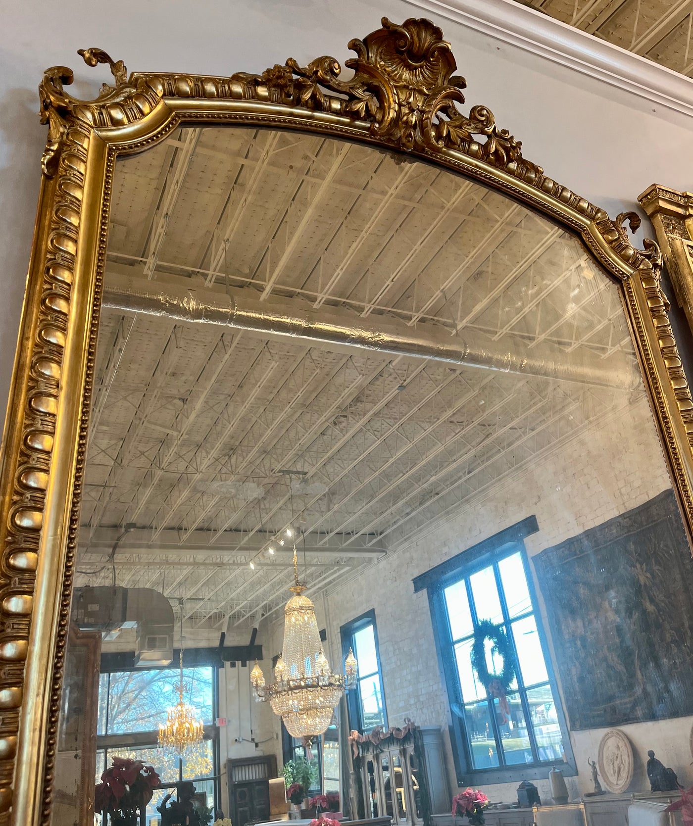 18th Century Ornate Mirror with Beaded Trim