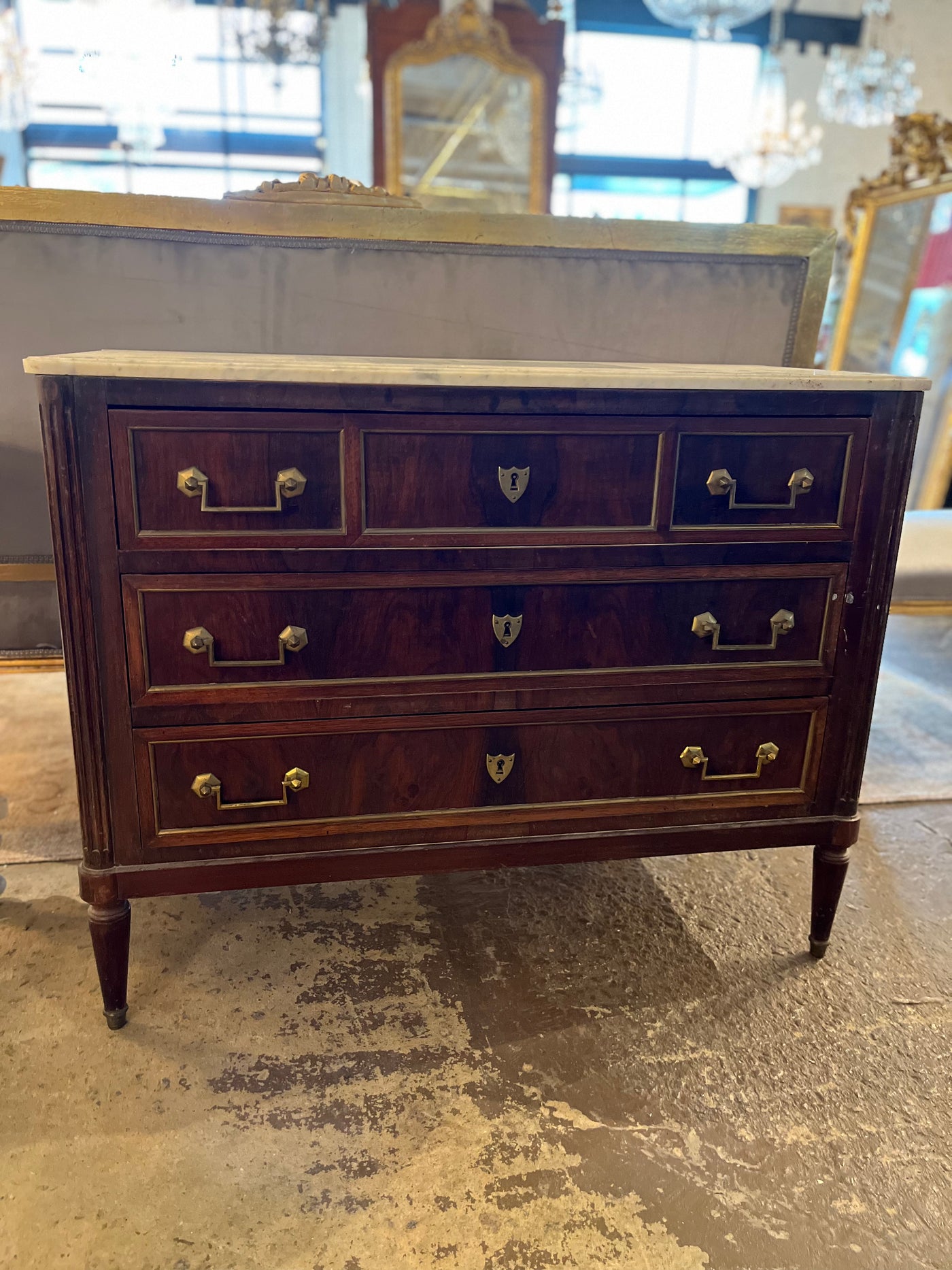 Louis XVI Chest with White Marble Top