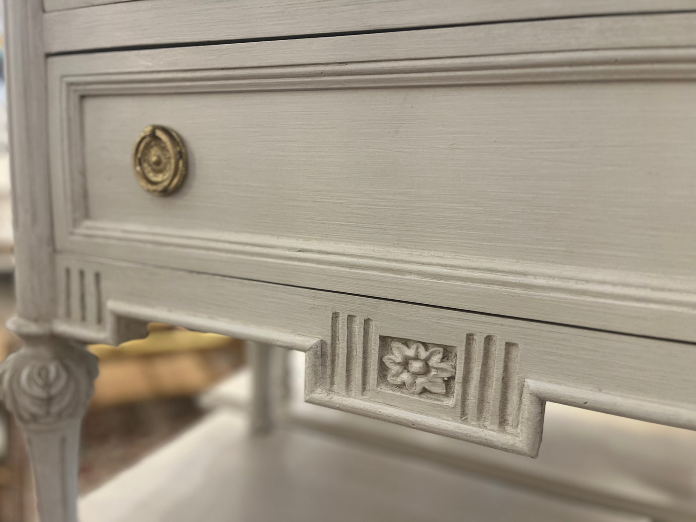 Rounded Corner Swedish Chest with Ballerina Legs in White | Le Chateau | European Luxury Furniture in Atlanta