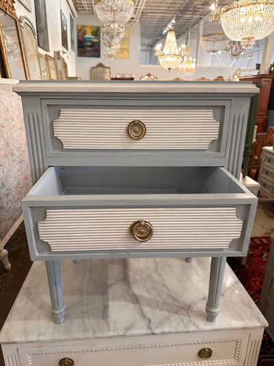 2 Drawer Blue and White Swedish Nightstand