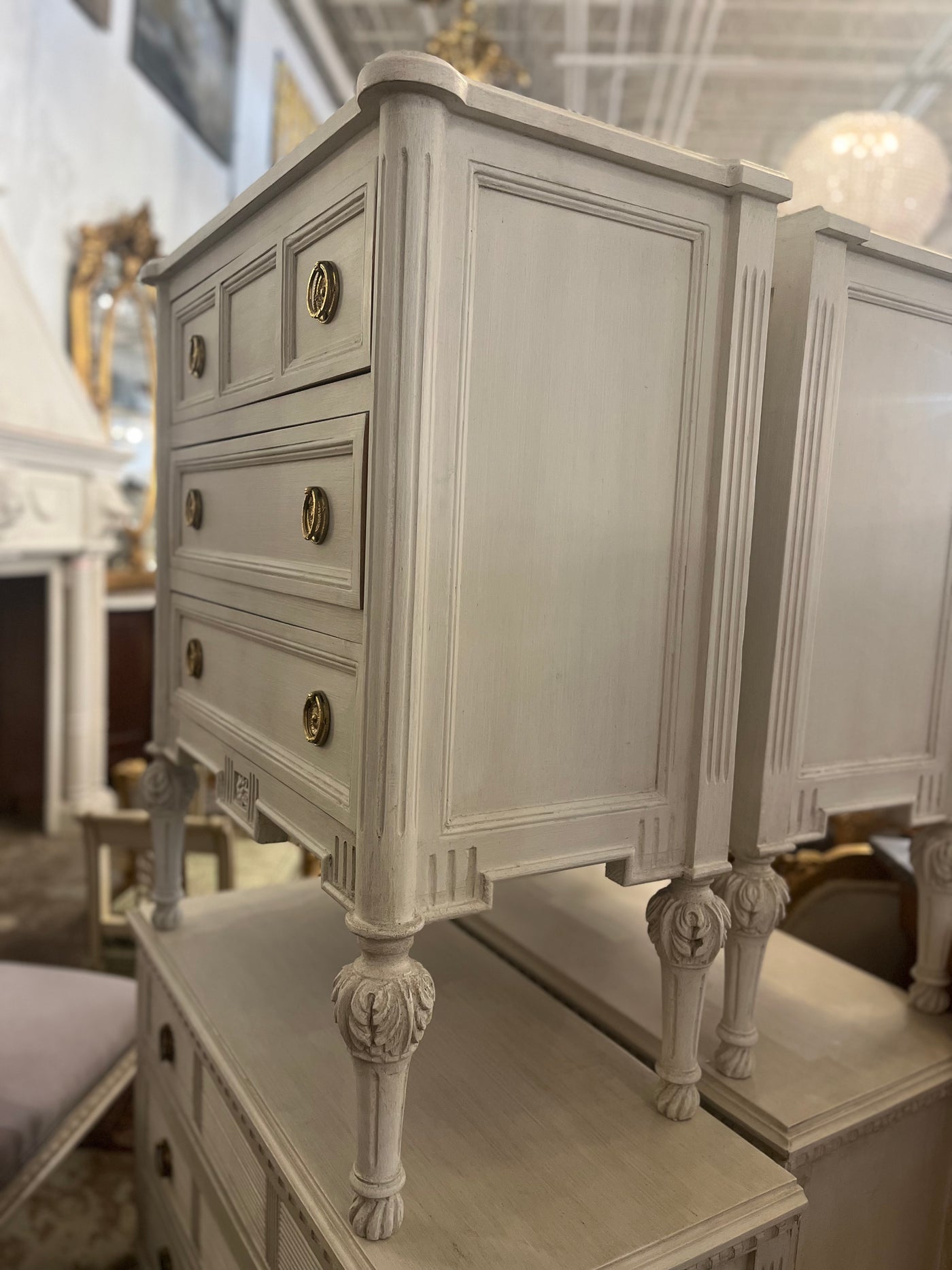 Rounded Corner Swedish Chest with Ballerina Legs in White | Le Chateau | European Luxury Furniture in Atlanta