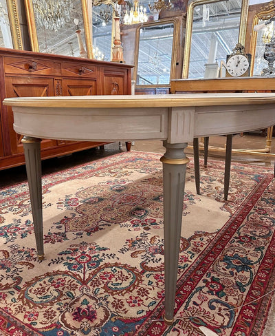 Antique Dining Table with Gray Finish and Gold Trim