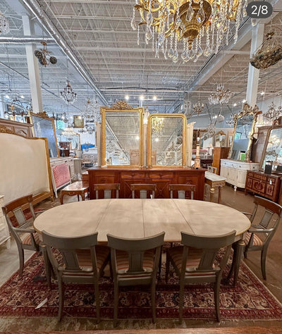 Antique Dining Table with Gray Finish and Gold Trim