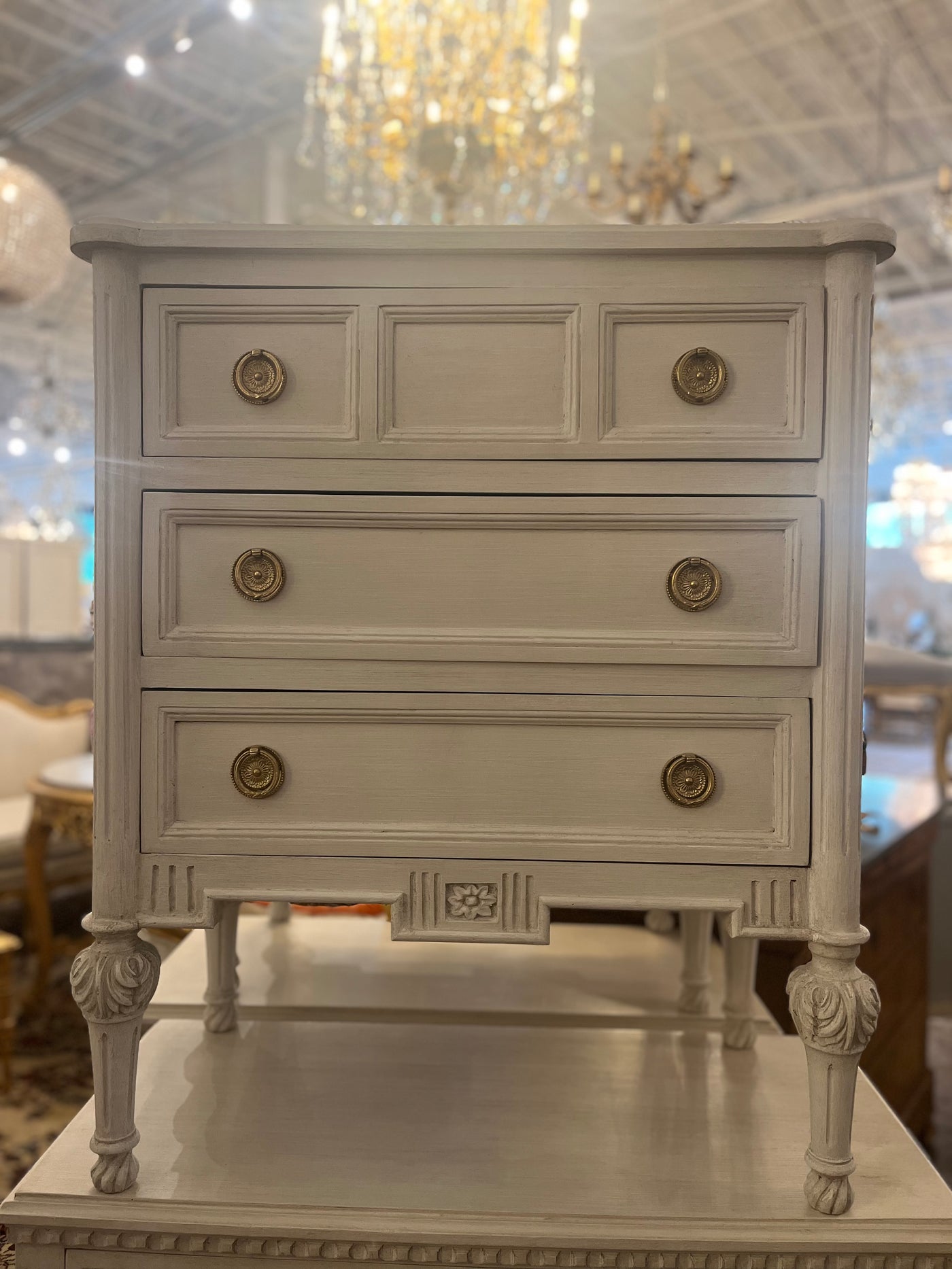 Rounded Corner Swedish Chest with Ballerina Legs in White | Le Chateau | European Luxury Furniture in Atlanta