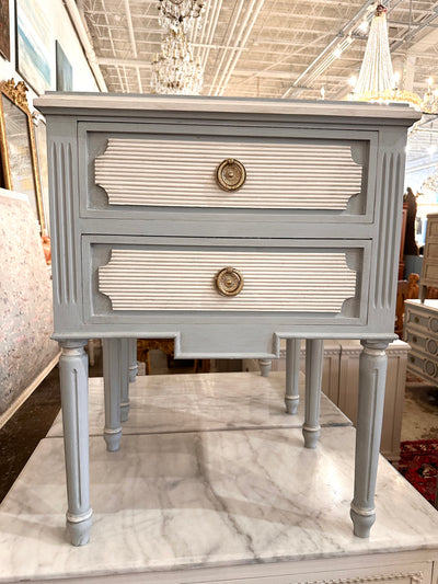 2 Drawer Blue and White Swedish Nightstand