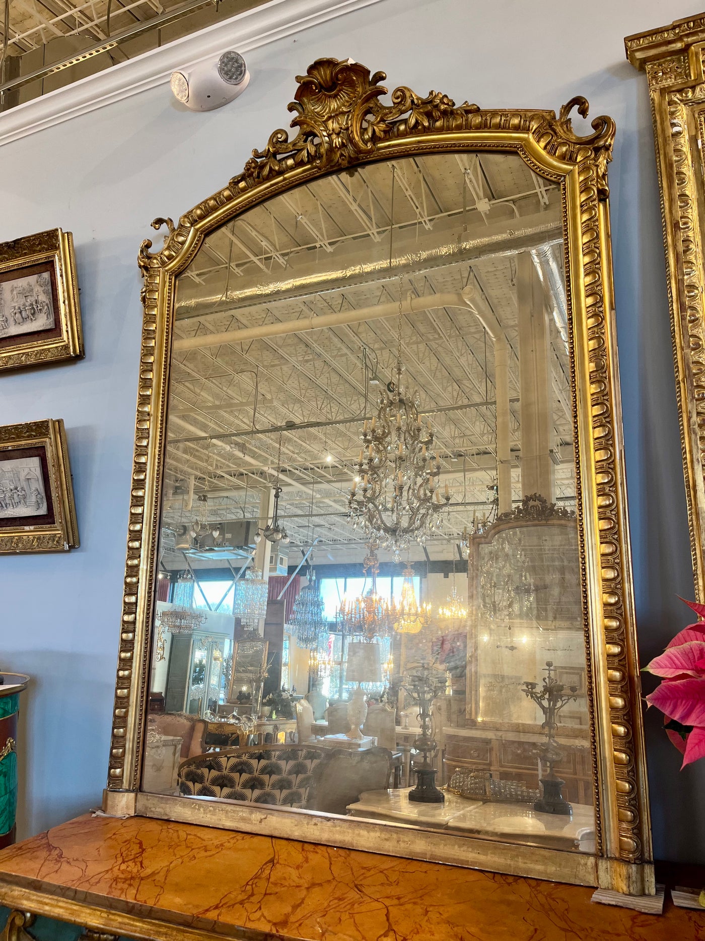 18th Century Ornate Mirror with Beaded Trim