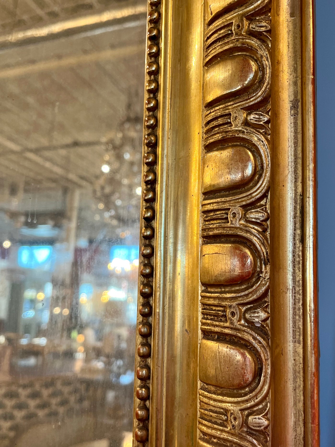 18th Century Ornate Mirror with Beaded Trim