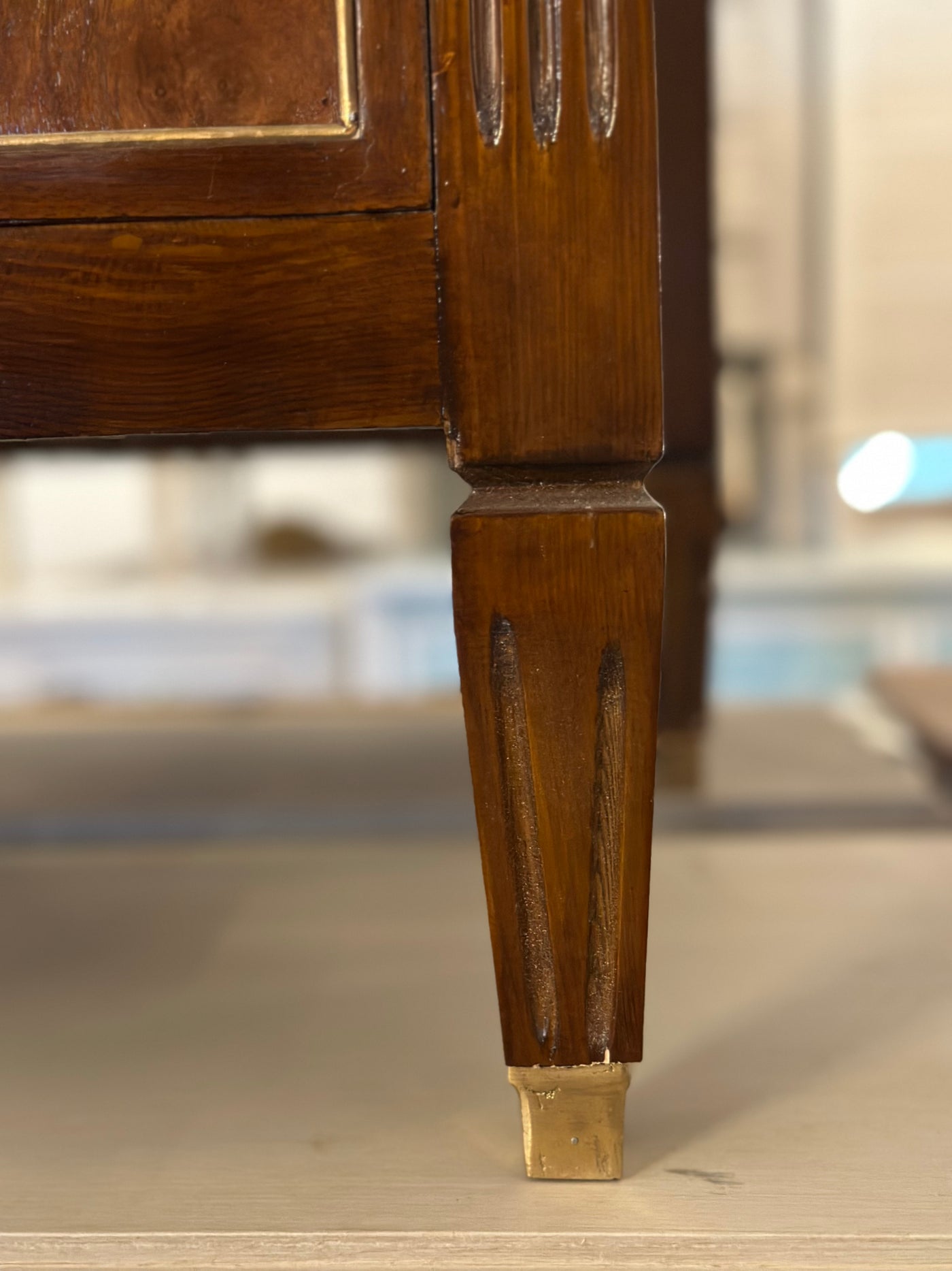 Swedish Burl Wood Nightstand with Brass Trim