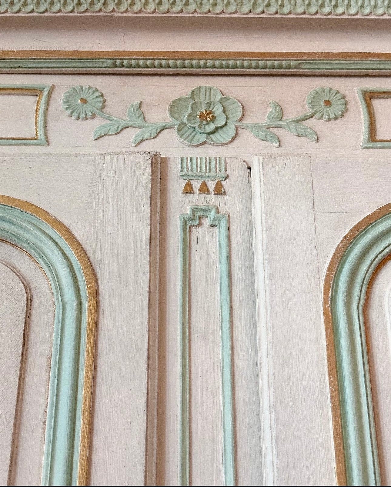 18th Century French Armoire in Antique White and Seafoam Green