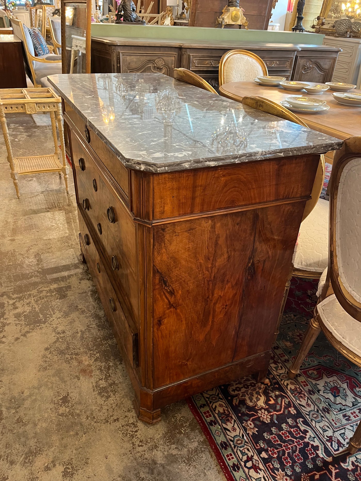 Burled Walnut Louis Philippe Chest with Black Marble Top