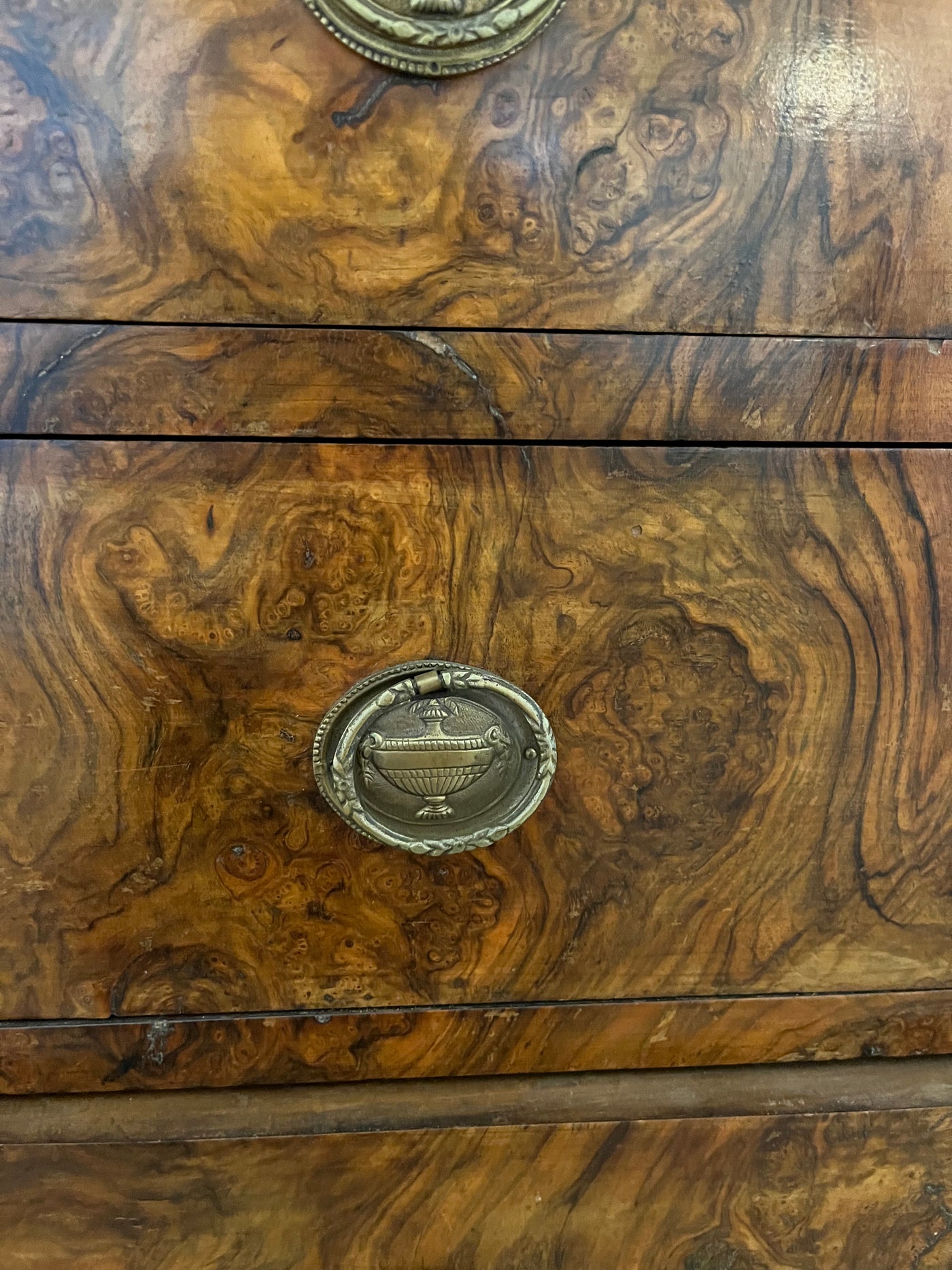 Burled Walnut Louis Philippe Chest with Black Marble Top