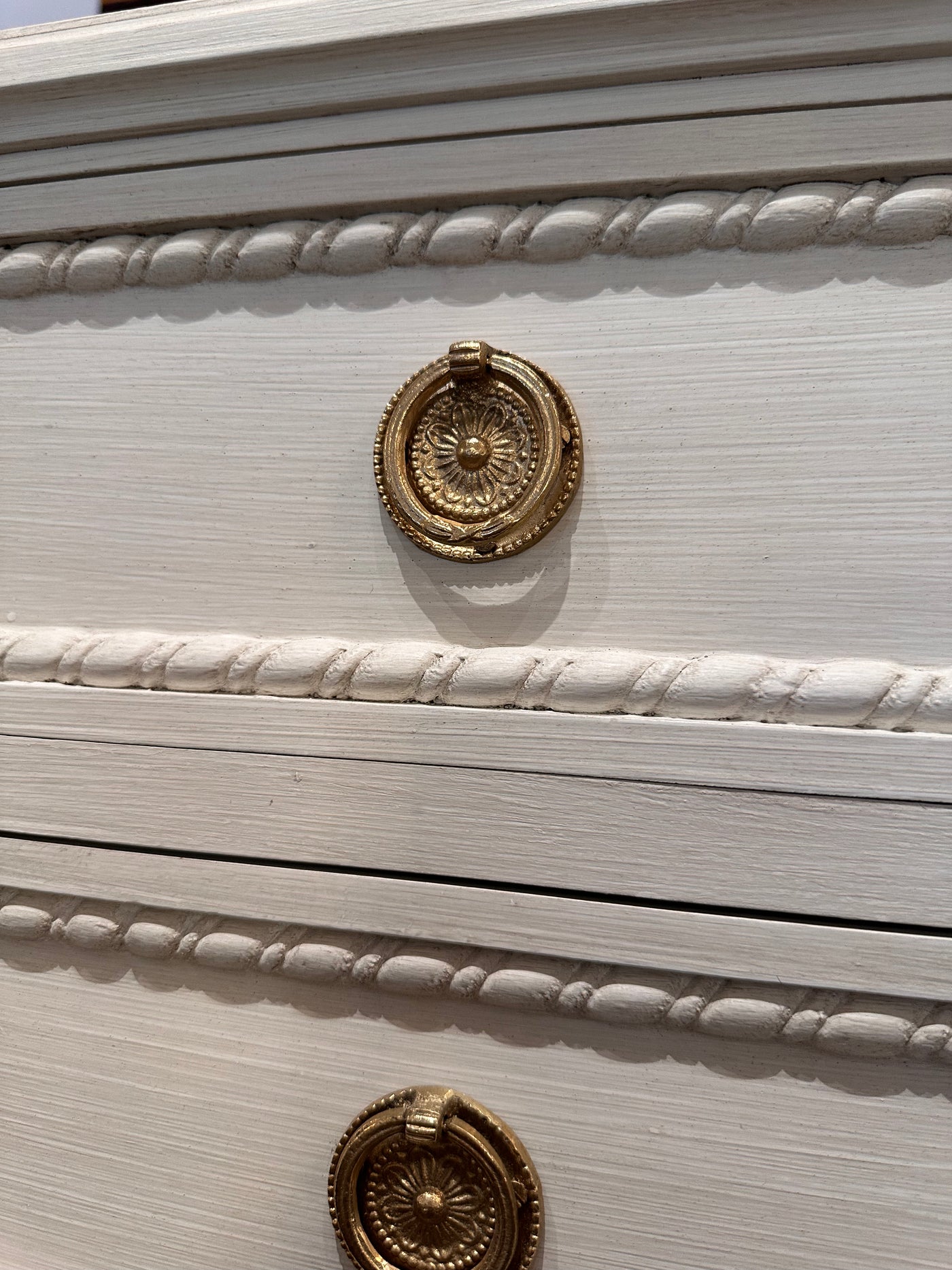 Antique Rope Trim White Swedish Nightstands | Le Chateau | European Luxury Furniture in Atlanta