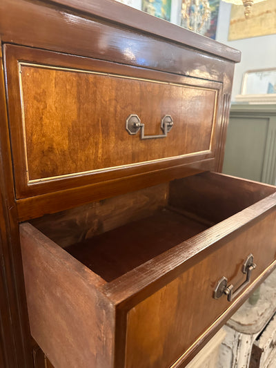 Swedish Burl Wood Nightstand with Brass Trim