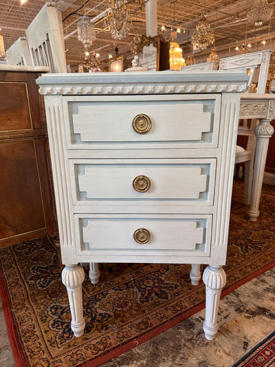 Swedish Nightstand with Ballerina Legs in Antique White and Blue Trim