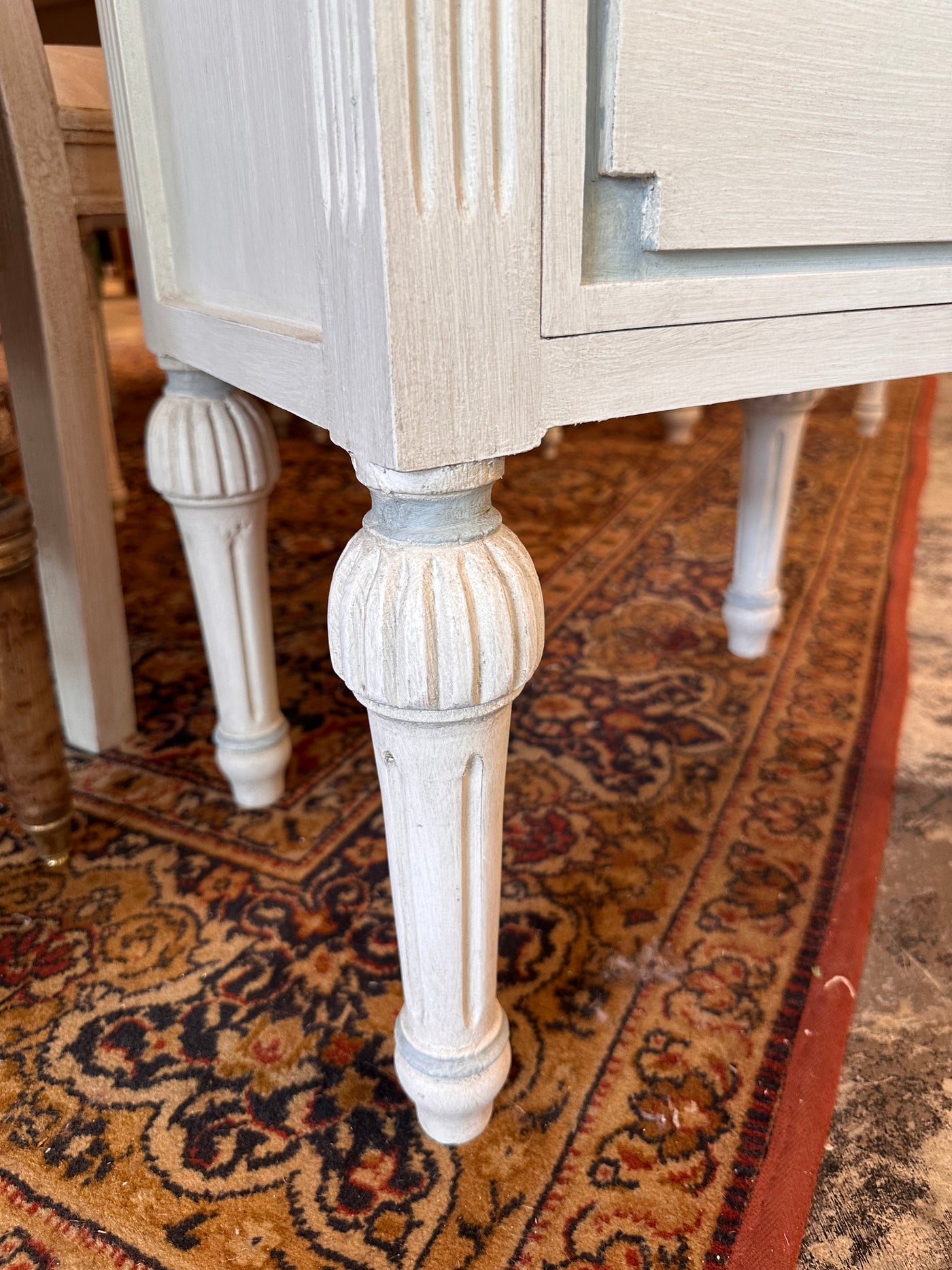 Swedish Nightstand with Ballerina Legs in Antique White and Blue Trim