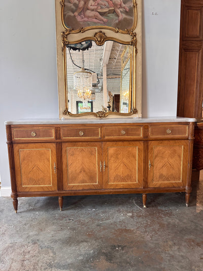 Louis XVI Burl Wood Marble Top Sideboard