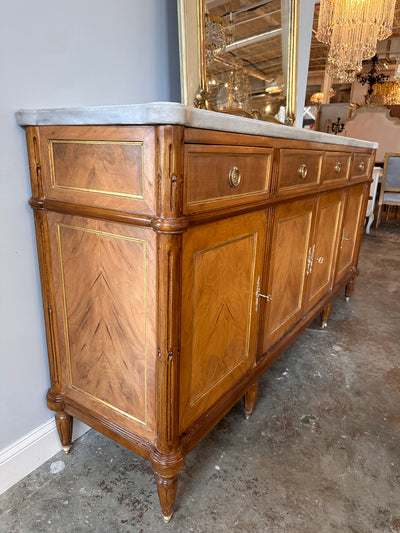 Louis XVI Burl Wood Marble Top Sideboard