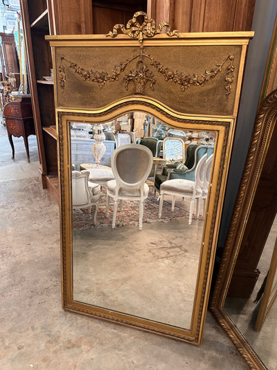 Giltwood French Trumeau Mirror with Bow & Floral Accents