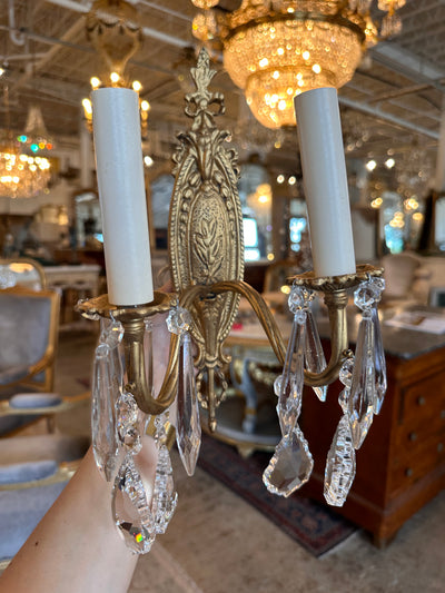 PETITE BRASS SCONCES WITH CRYSTAL DETAILS in Gold Finish