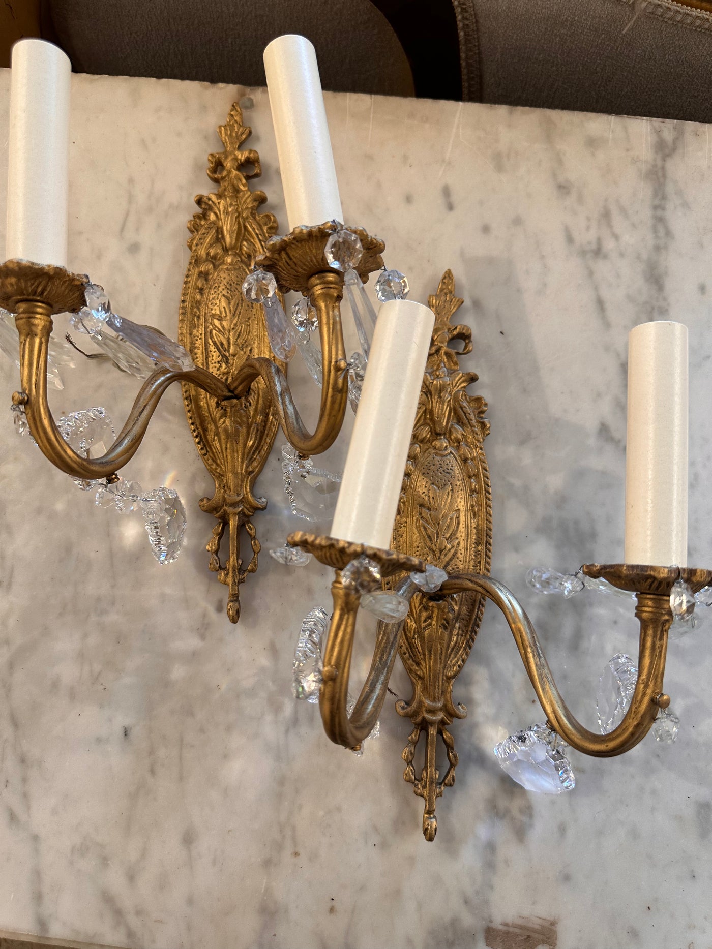 PETITE BRASS SCONCES WITH CRYSTAL DETAILS in Gold Finish