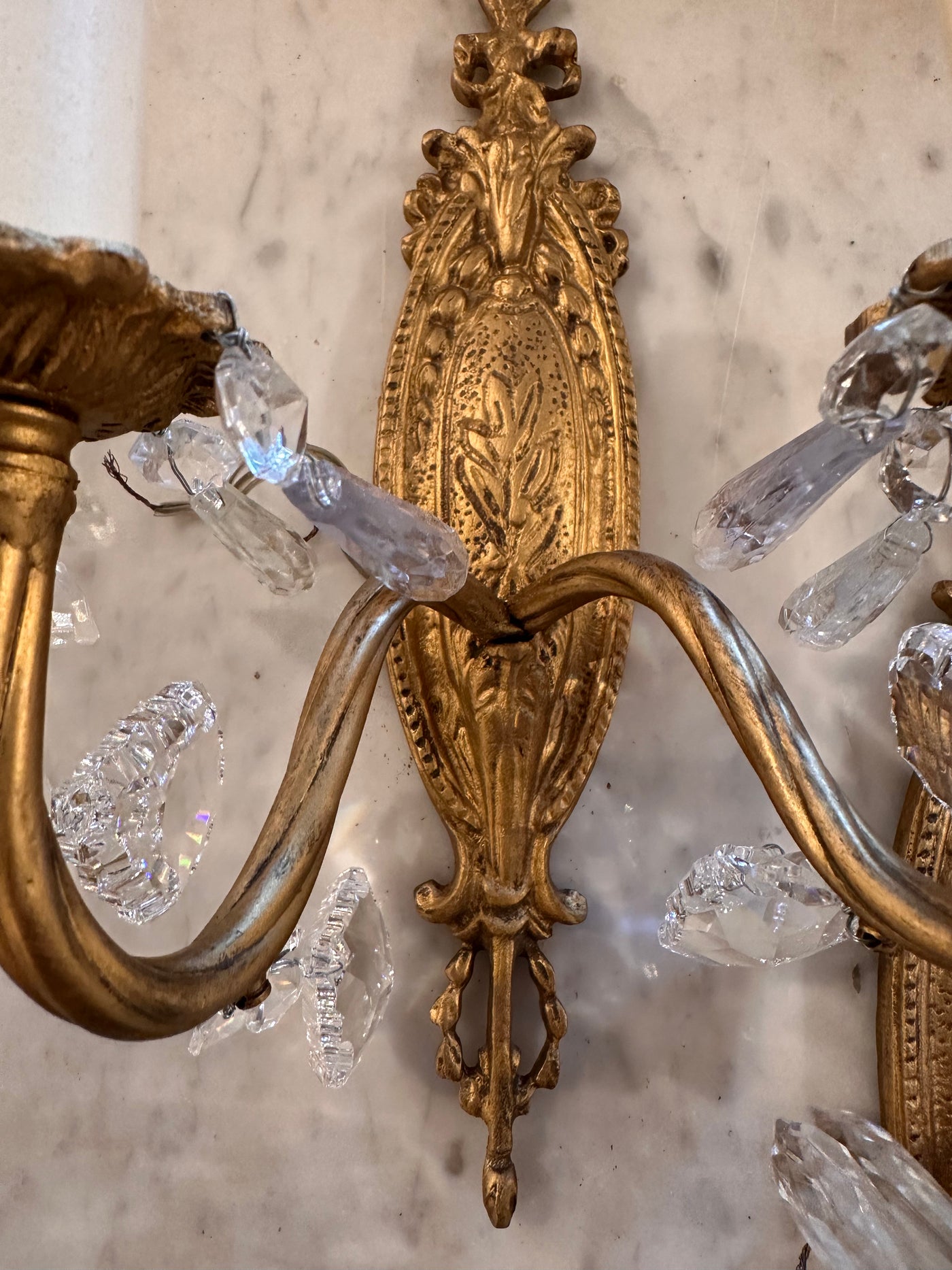 PETITE BRASS SCONCES WITH CRYSTAL DETAILS in Gold Finish