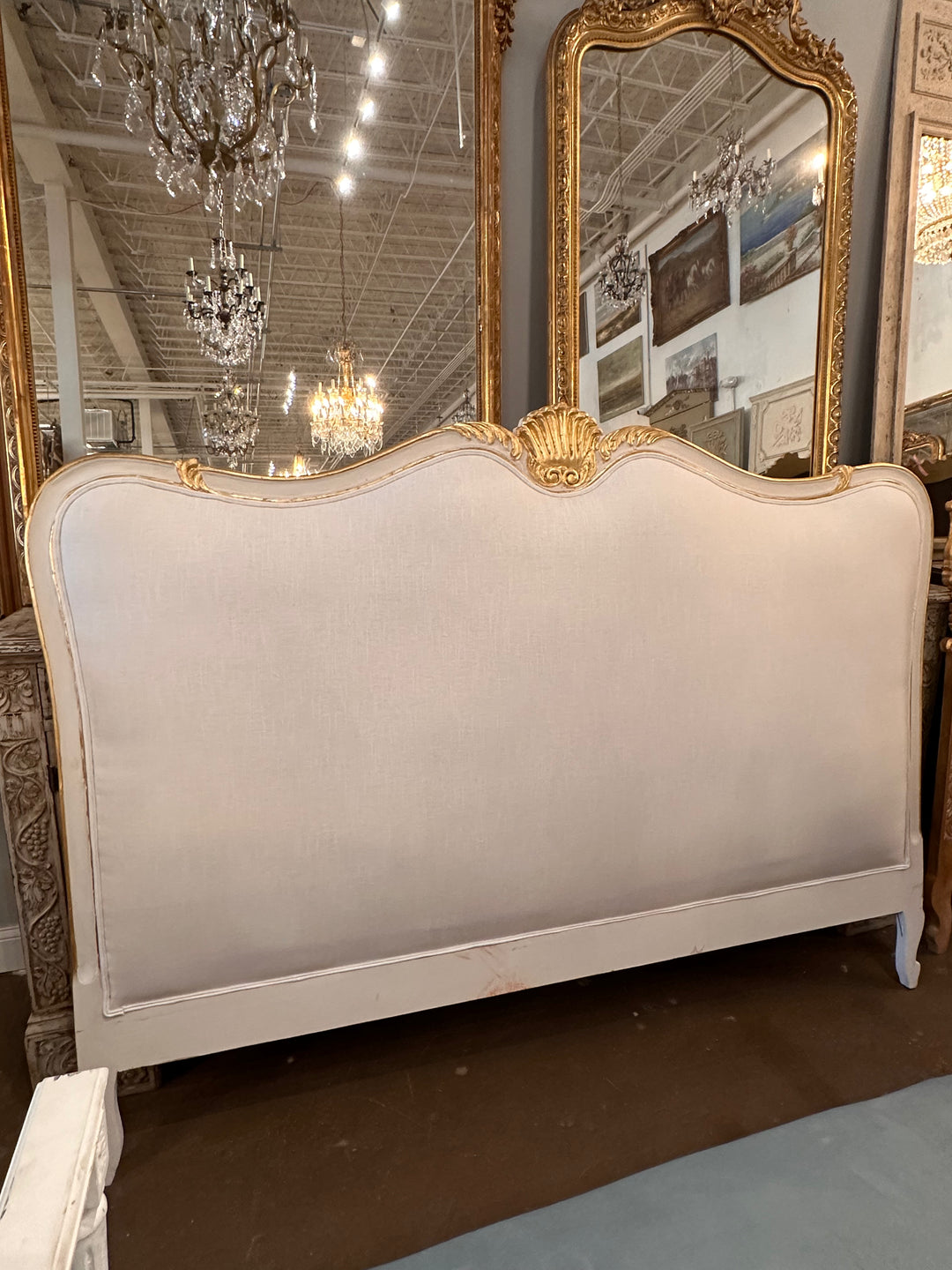 King French Headboard with White Linen – Le Chateau, image size:1080x1440