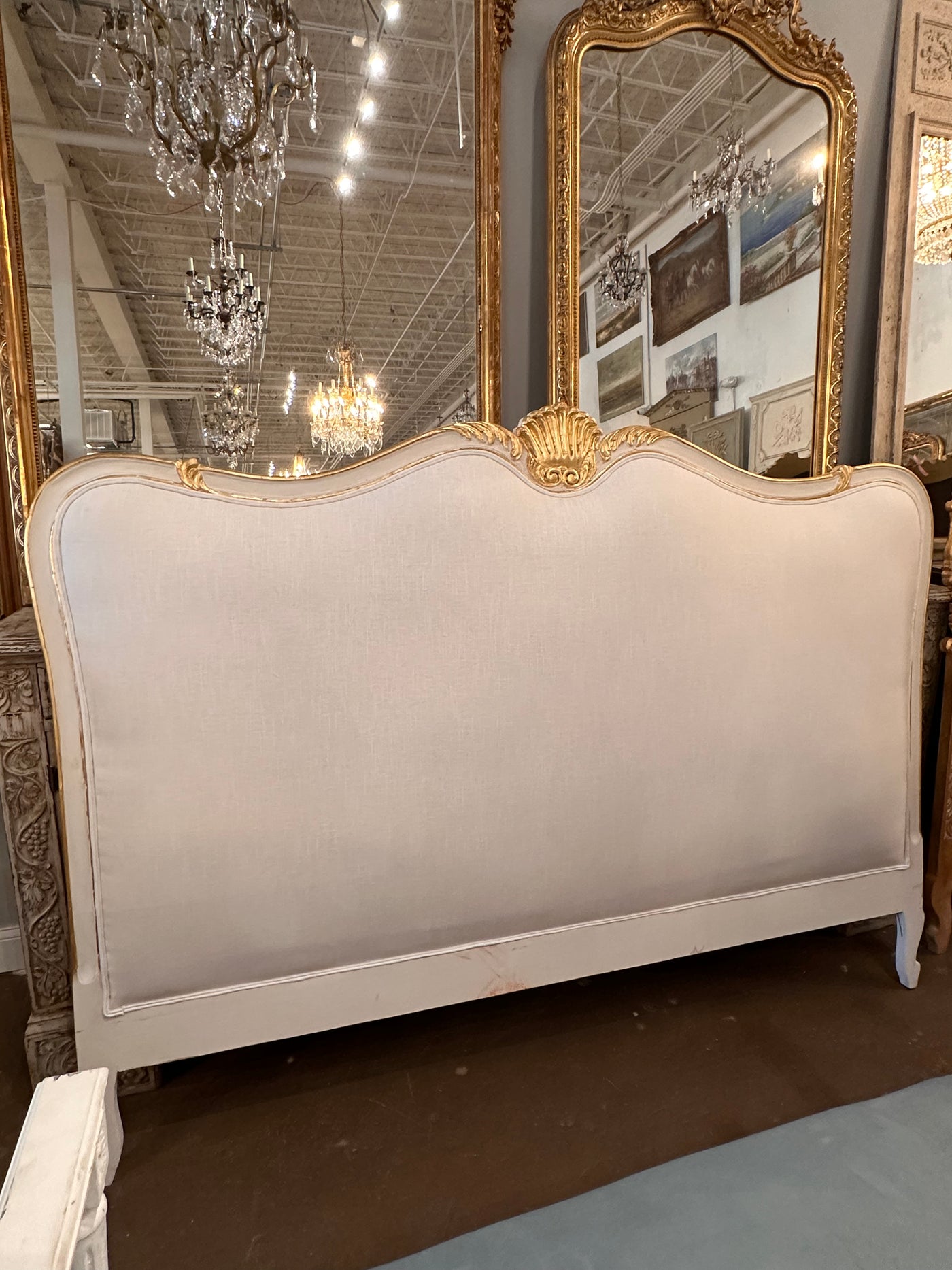 King French Headboard with White Linen | Le Chateau | European Luxury Furniture in Atlanta