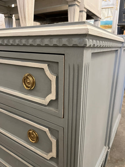 Soft Blue Antique Chest with White Trim | Le Chateau | European Luxury Furniture in Atlanta