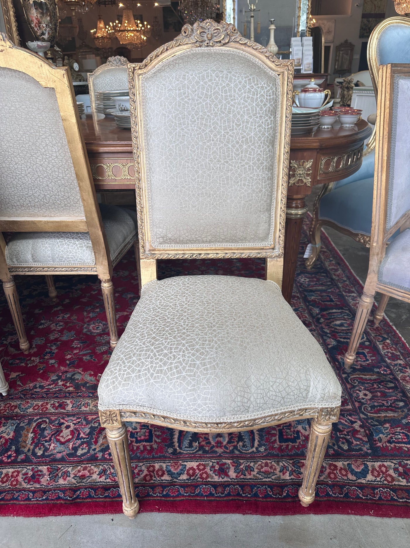 Louis XVI Dining Chair with Neutral Patterned Upholstery