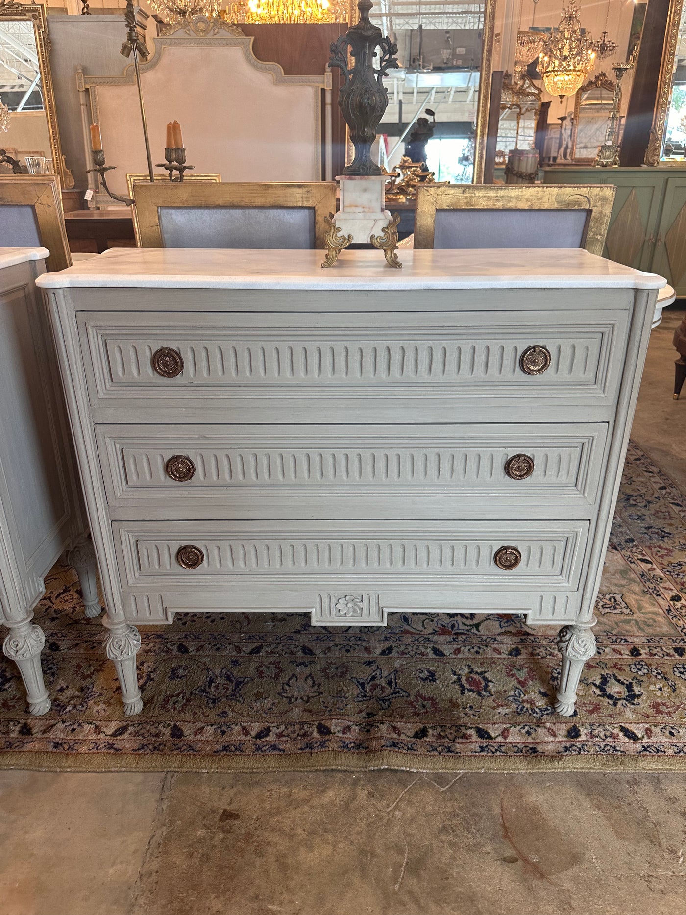 Antique Swedish Chests in Warm Gray with Marble Top