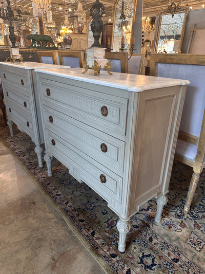 Antique Swedish Chests in Warm Gray with Marble Top