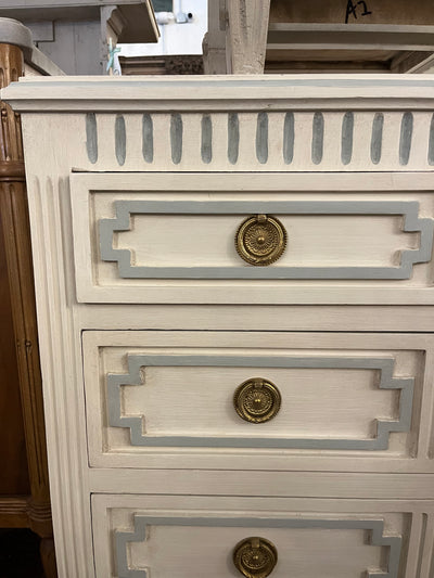 Swedish Nightstand in White with Light Blue Trim | Le Chateau | European Luxury Furniture in Atlanta