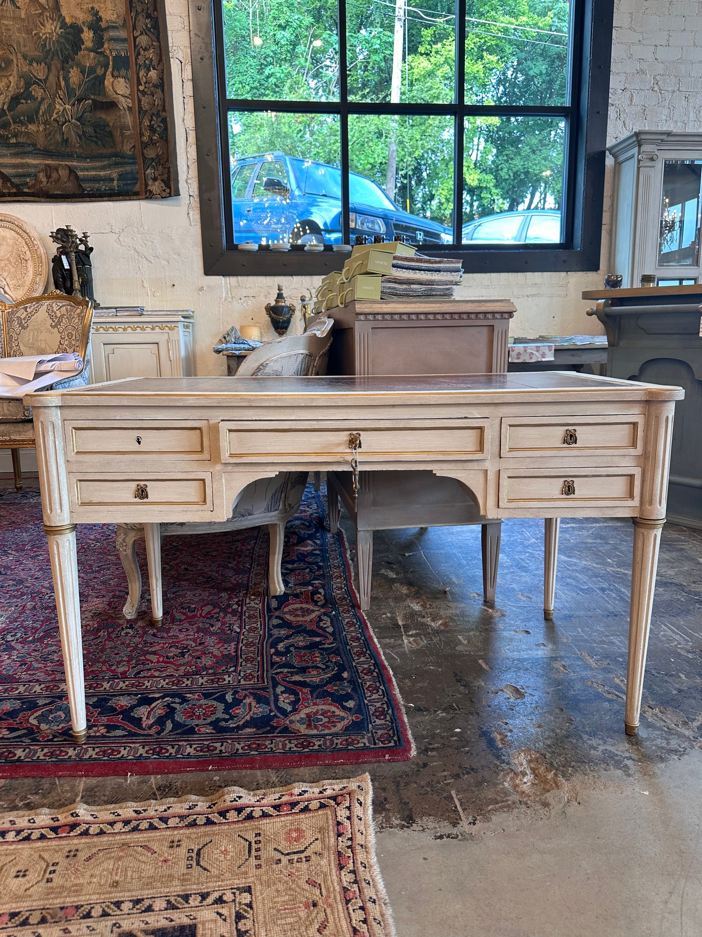 Designer Pick: Antique French Desk in Warm White with Gold Trim | Le Chateau | European Luxury Furniture in Atlanta