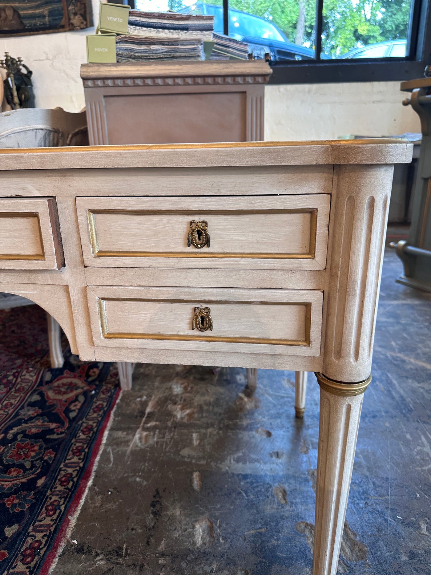 Designer Pick: Antique French Desk in Warm White with Gold Trim | Le Chateau | European Luxury Furniture in Atlanta