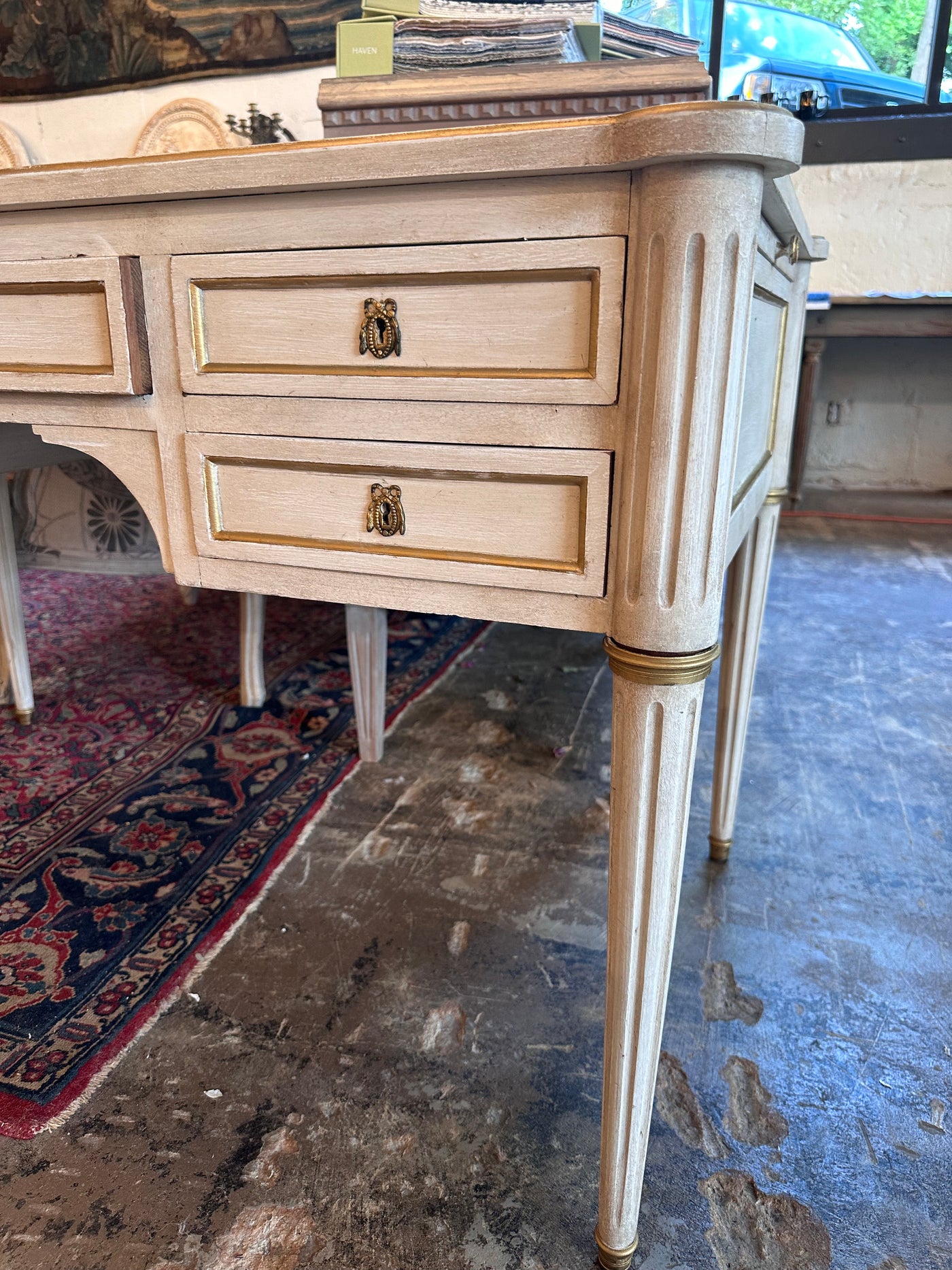 Designer Pick: Antique French Desk in Warm White with Gold Trim | Le Chateau | European Luxury Furniture in Atlanta